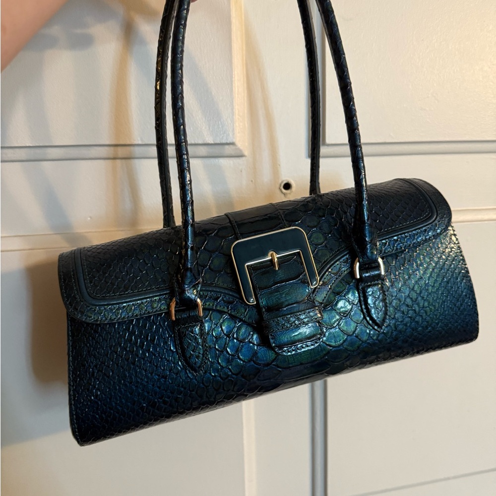 Brahmin Elegant Dark Teal Green-Embossed Handbag
